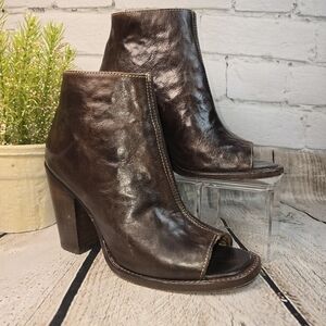 BED STU ONSET BROWN PEEP TOES DRESS BOOTS BOOTIES BOHO STACKED HEEL SIZE 7